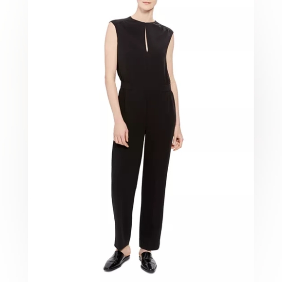 THEORY Shirred Jumpsuit Classic Crepe Black 12 - Picture 3 of 10